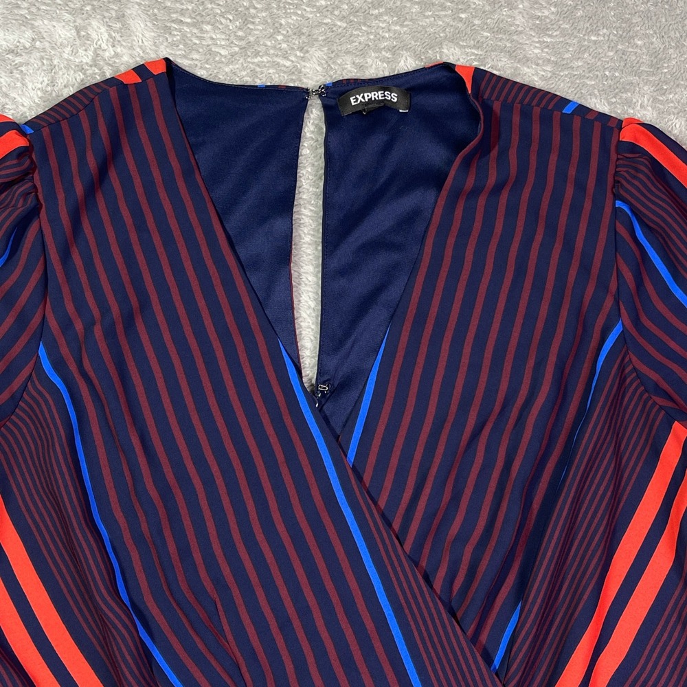 Express Navy Multi-Stripe Long Sleeve Dress